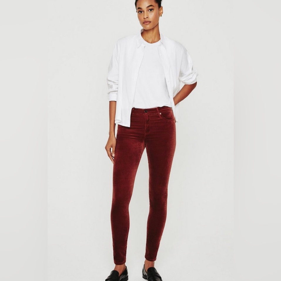 Ag Farrah High Rise Skinny Velvet Dark Sangria Burgundy Jeans Size 27 R